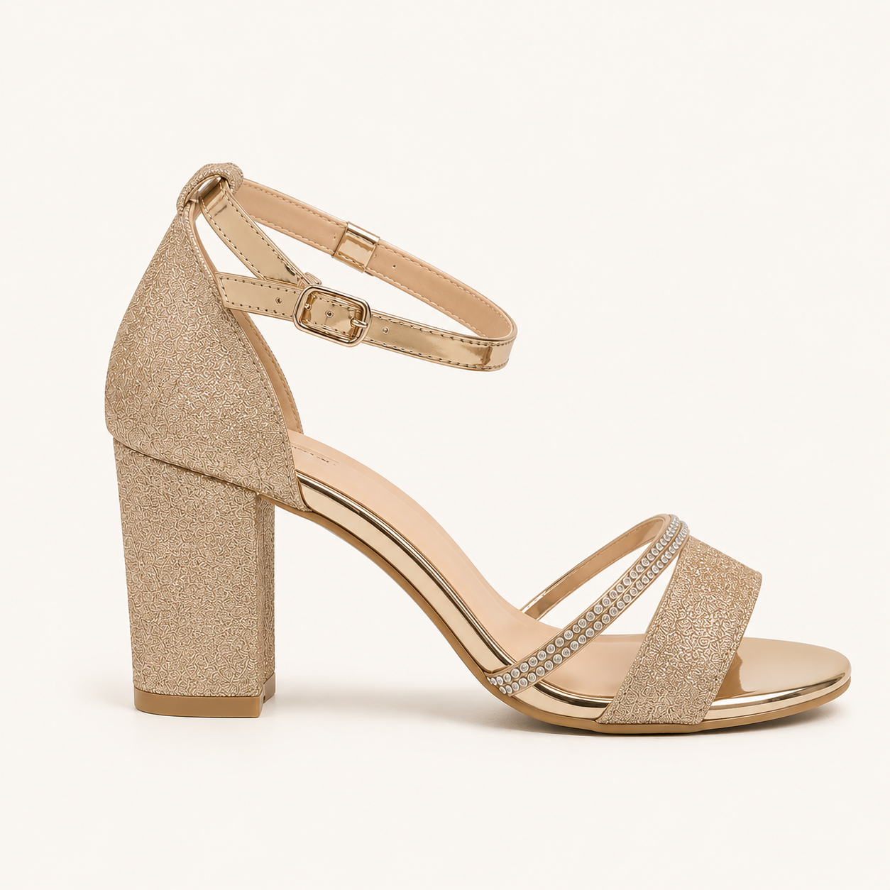 Glitter Block Heel Strappy Heels Diamanté