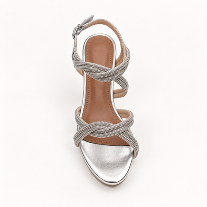 KIA- Diamanté Block Heel Sandals- Silver
