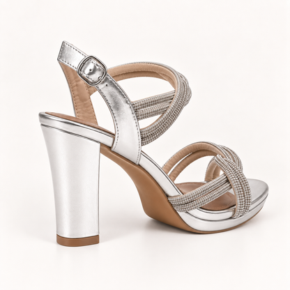 KIA- Diamanté Block Heel Sandals- Silver