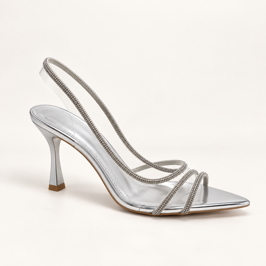 DIA- Diamante PVC Open Toe Heel Silver