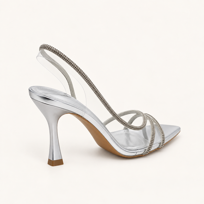 DIA- Diamante PVC Open Toe Heel Silver