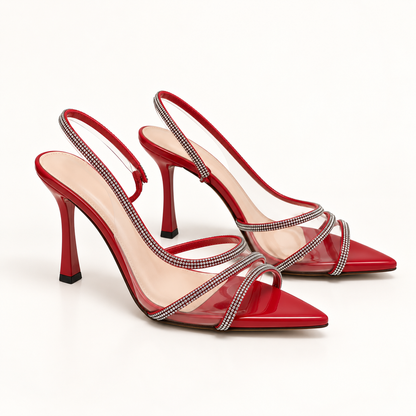 DIA- Diamante PVC Open Toe Heel- Red