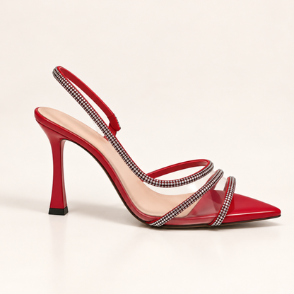 DIA- Diamante PVC Open Toe Heel- Red
