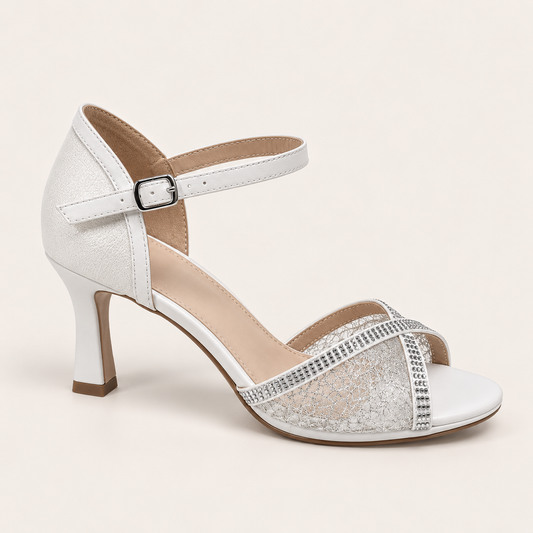 AMARA- Diamante Heeled Sandals White