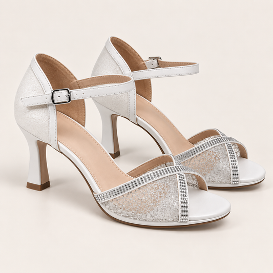 AMARA- Diamante Heeled Sandals White