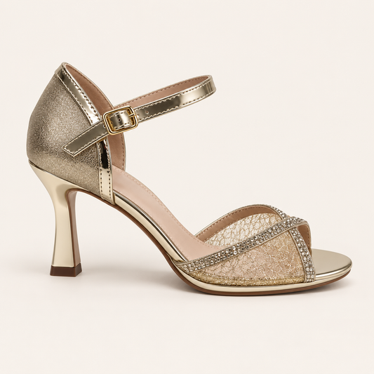 AMARA- Diamante Heeled Sandals Gold