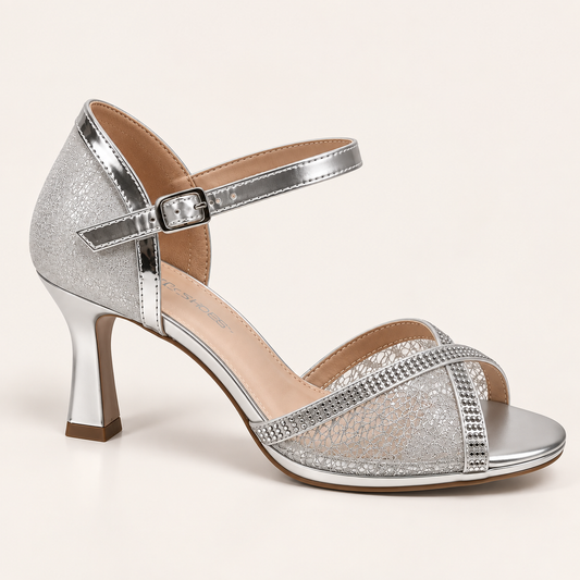 AMARA- Diamante Heeled Sandals Silver