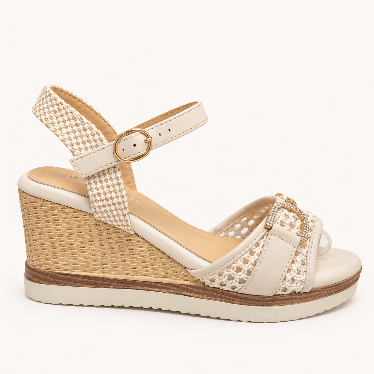 LIA- Wedge Ankle Strap Sandal Beige