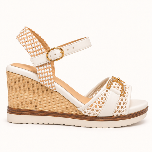 LIA- Wedge Ankle Strap Sandal White