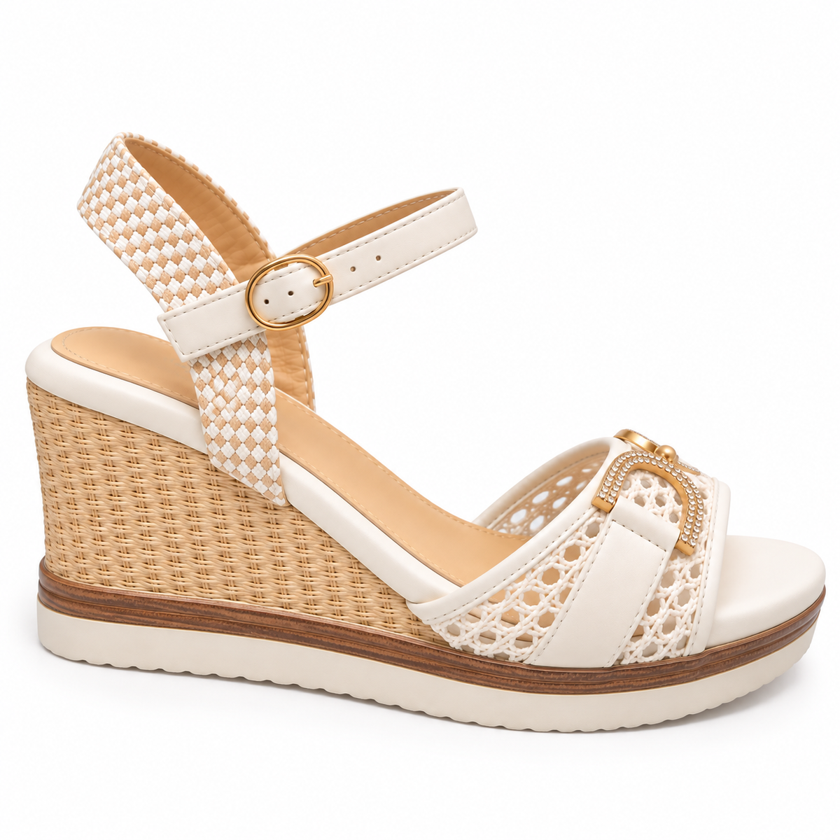 LIA- Wedge Ankle Strap Sandal Beige