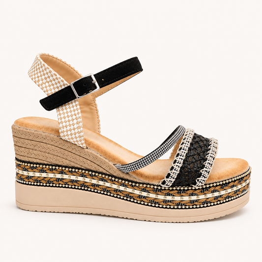 LUCI- Wedge Ankle Strap Sandal Black