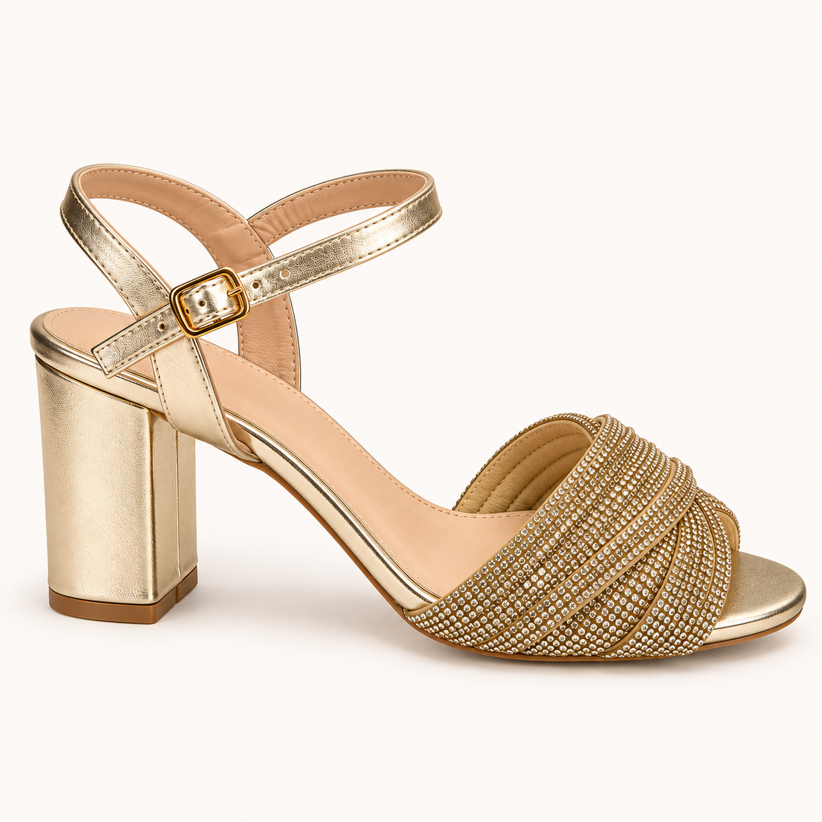 FIA- Block Heel Ankle Strap Sandal Silver