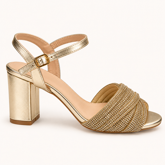 FIA- Block Heel Ankle Strap Sandal Gold