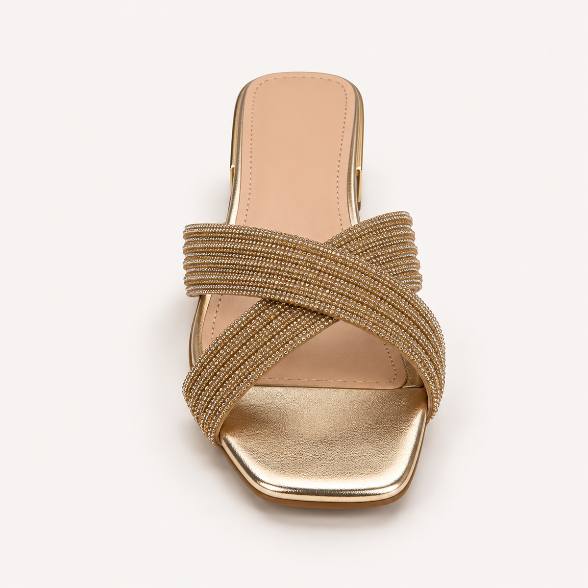 CIA- Flat Diamante Crossover Sandal Gold