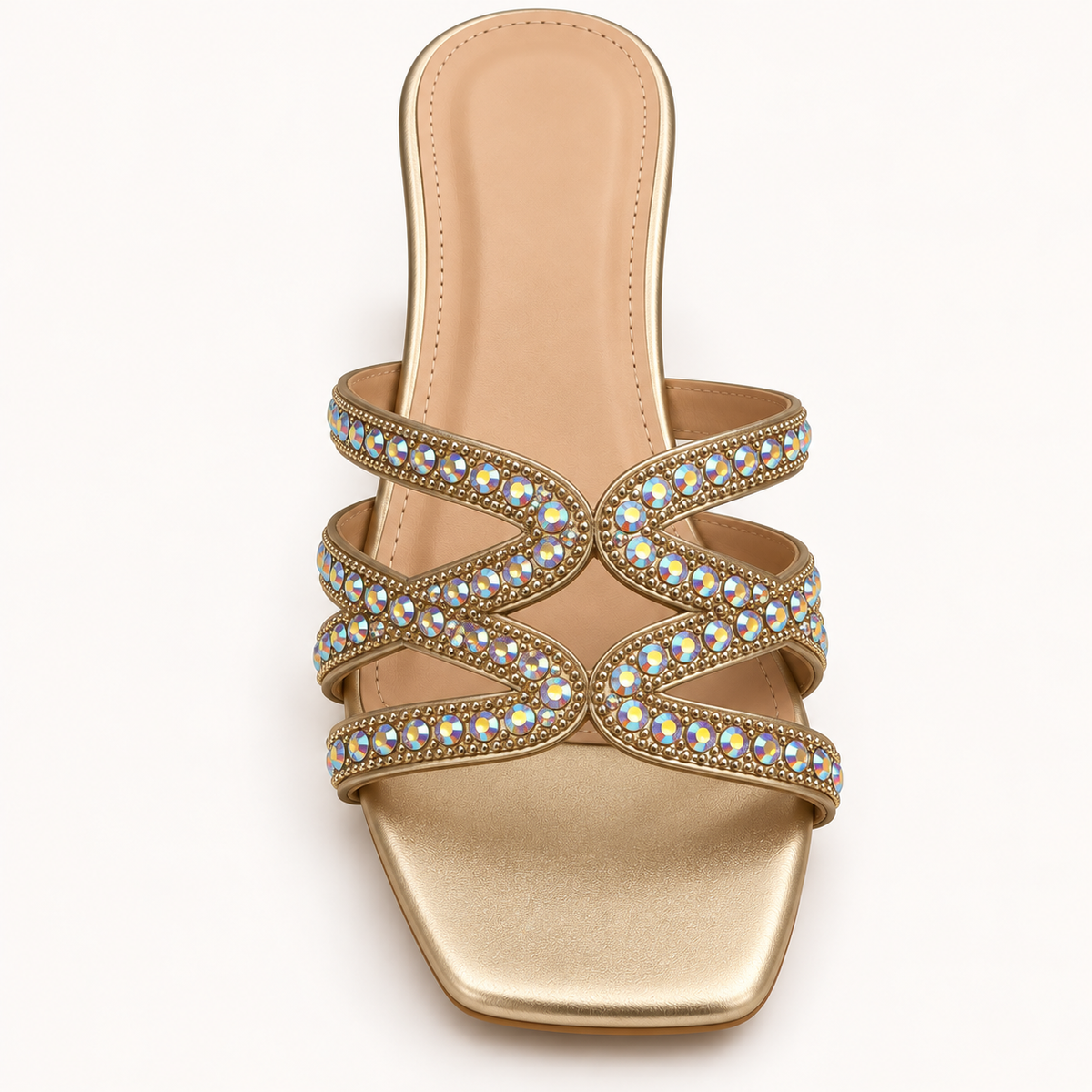 YIA- Diamante Low Block Heel Mule Sandals Gold