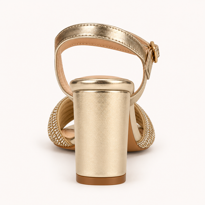 FIA- Block Heel Ankle Strap Sandal Gold