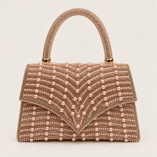 LEA- Pearl Diamante Handle Top Clutch Rose Gold