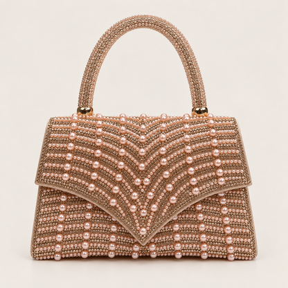 LEA- Pearl Diamante Handle Top Clutch Gold