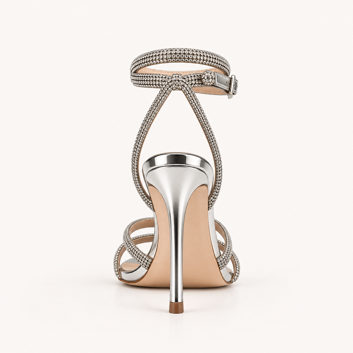 BIA- Open Pointed Toe Diamante Ankle Strap Heel Silver