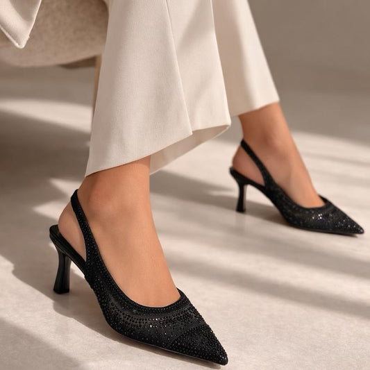 Diamante Sling Back Heels Pointed Toe
