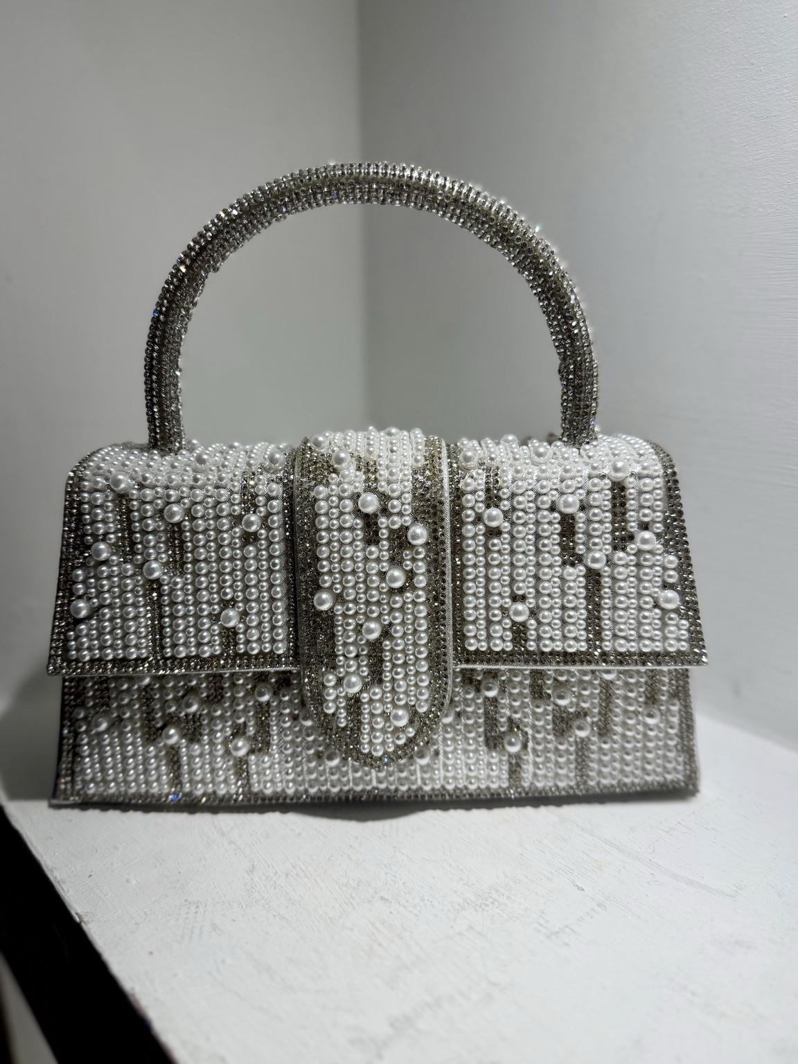 Pearl/Diamante Top Handle Clutch Bag Evening