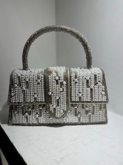 Pearl/Diamante Top Handle Clutch Bag Evening