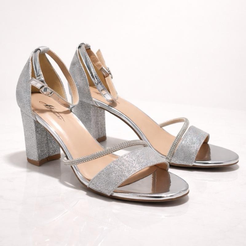 Glitter Block Heel Strappy Heels Diamanté