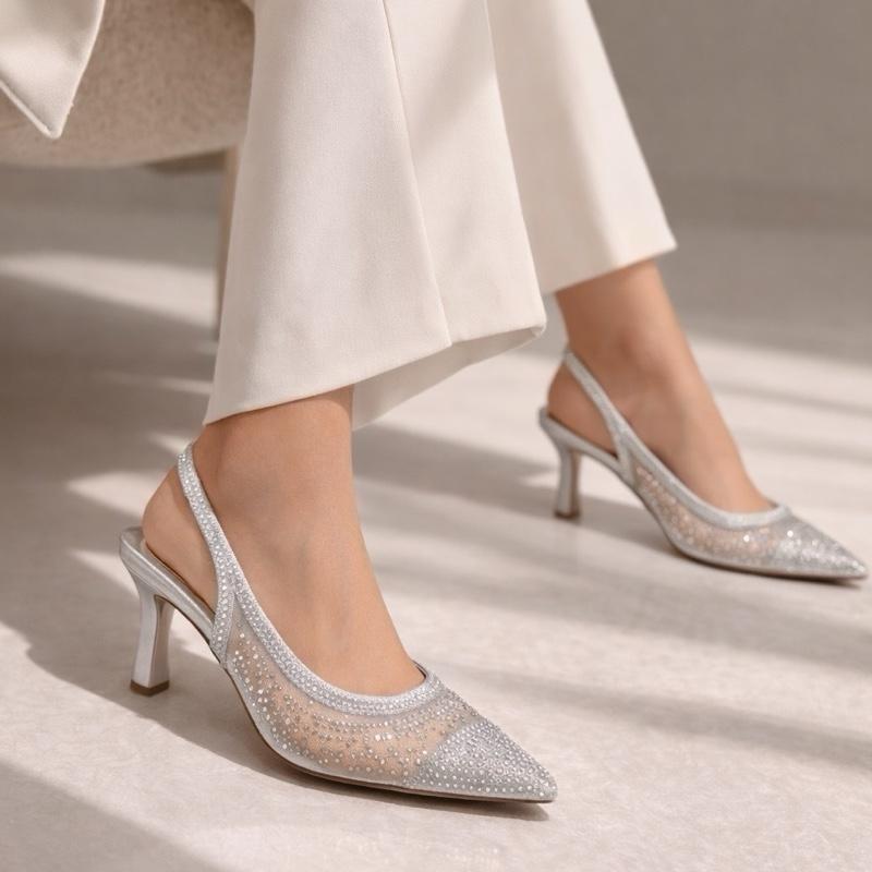 Diamante Sling Back Heels Pointed Toe
