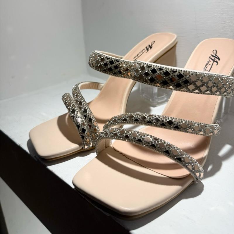 Ladies Block Heel Strappy Slip On Heel