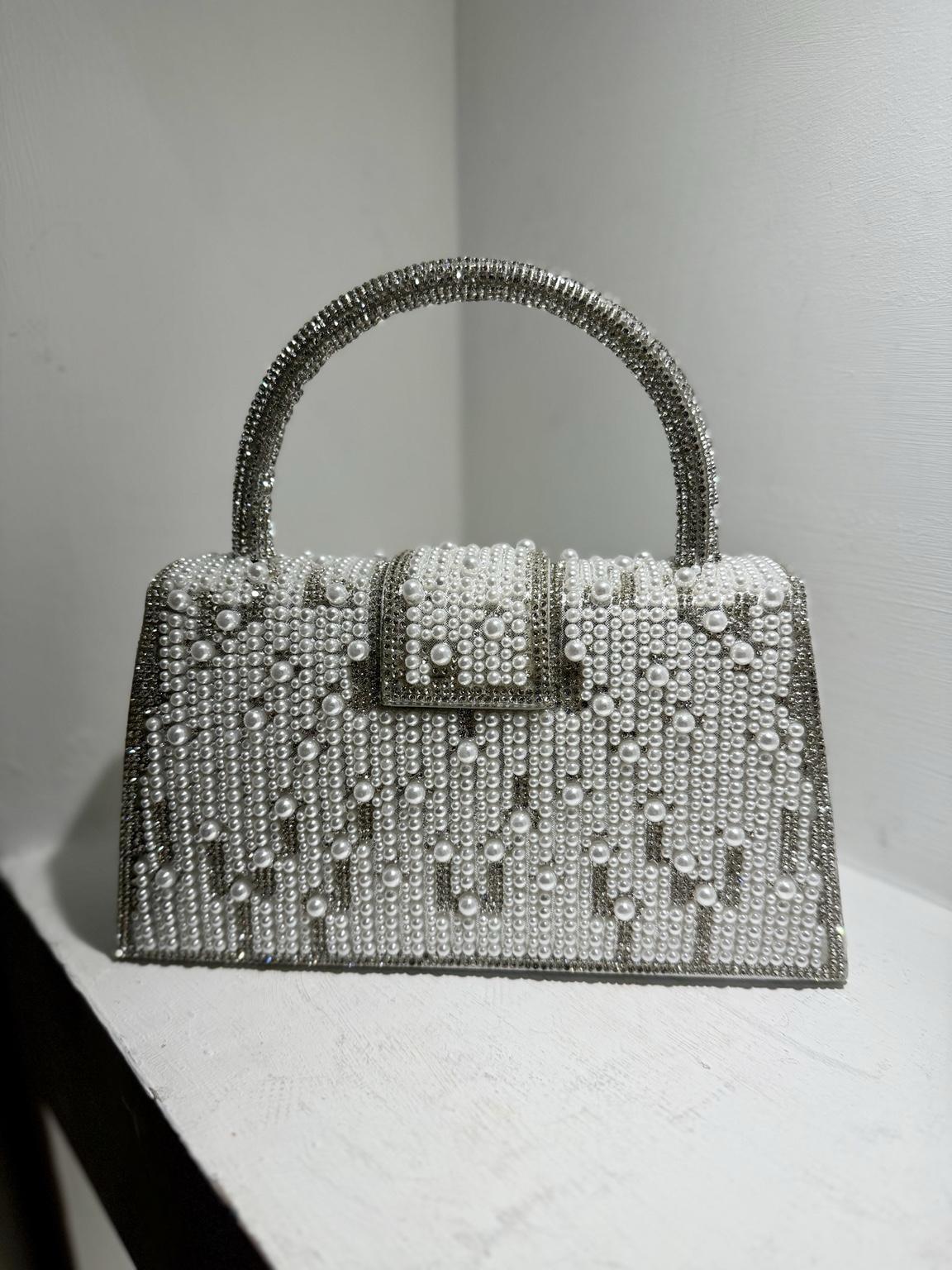 Diamante/Pearl Top Handle Clutch Bag