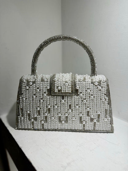 Pearl/Diamante Top Handle Clutch Bag Evening
