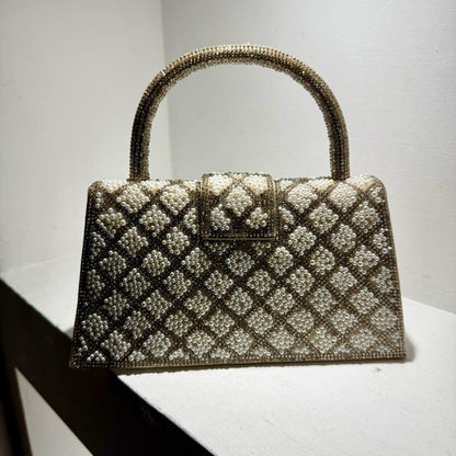 Diamante/Pearl Top Handle Clutch Bag