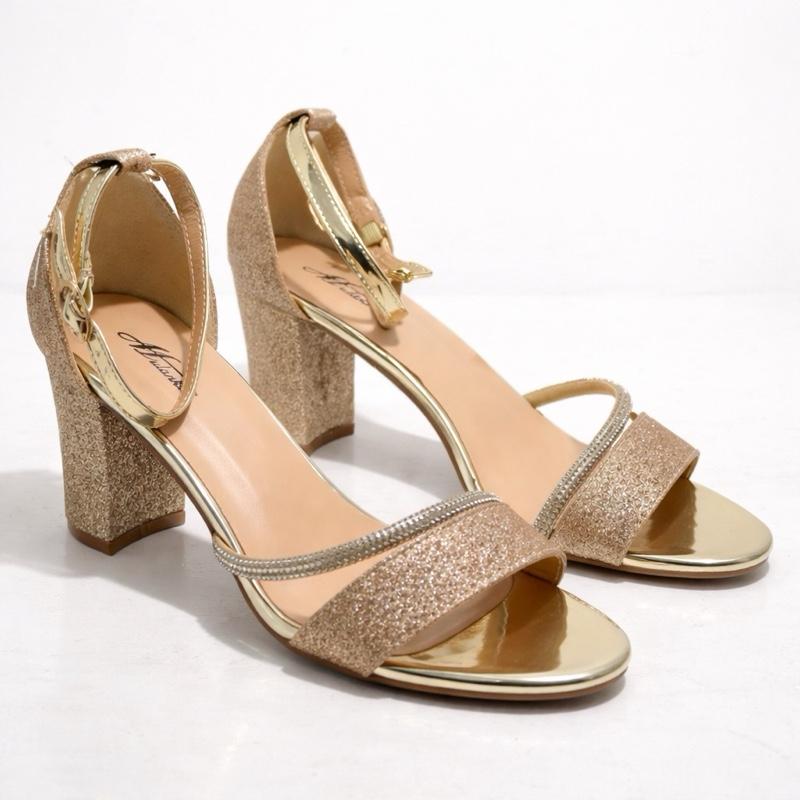 Glitter Block Heel Strappy Heels Diamanté