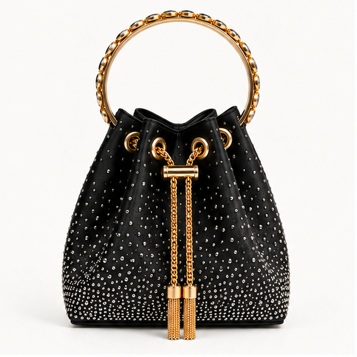 LUXE- Diamanté Crystal Bucket Bag with Jewelled Handle Fuchsia