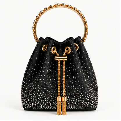 LUXE- Diamanté Crystal Bucket Bag with Jewelled Handle Fuchsia
