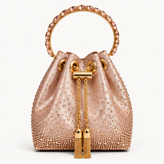 LUXE- Diamanté Crystal Bucket Bag with Jewelled Handle Pink