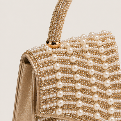LEA- Pearl Diamante Handle Top Clutch Gold