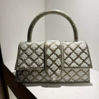 Diamante/Pearl Top Handle Clutch Bag