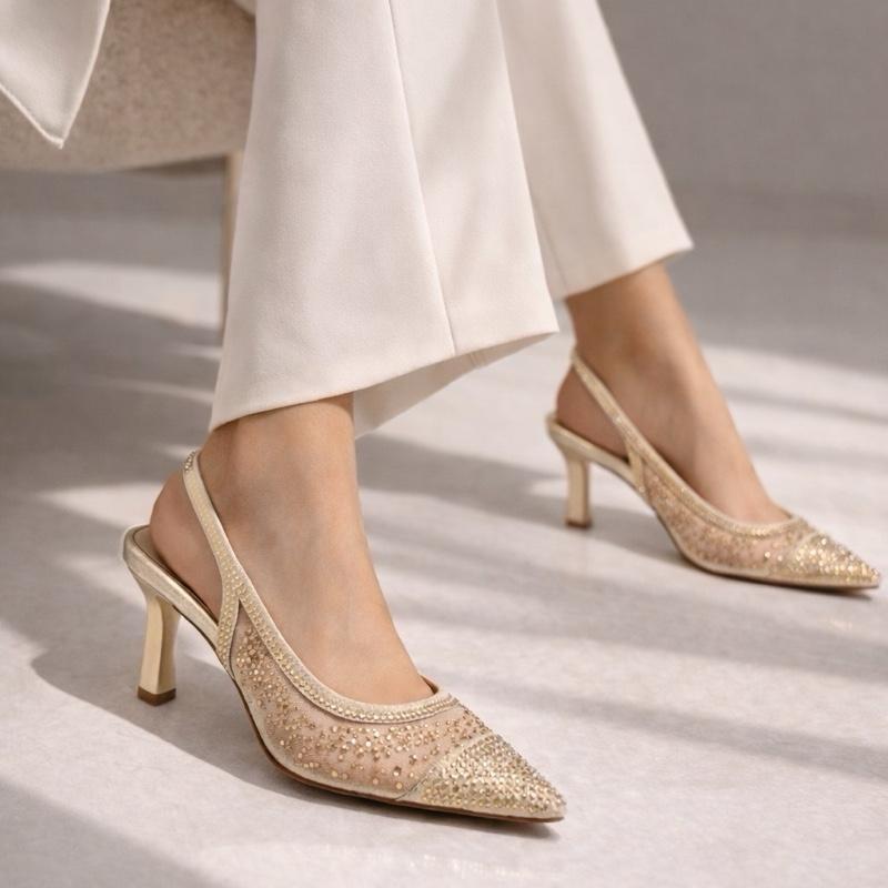 Diamante Sling Back Heels Pointed Toe