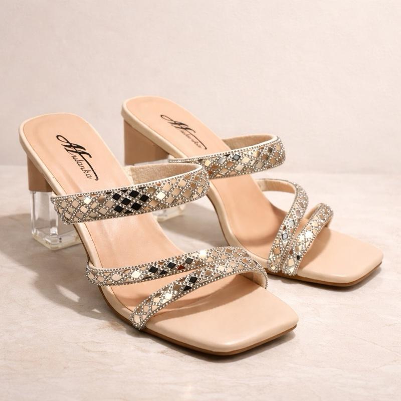 Ladies Block Heel Strappy Slip On Heel