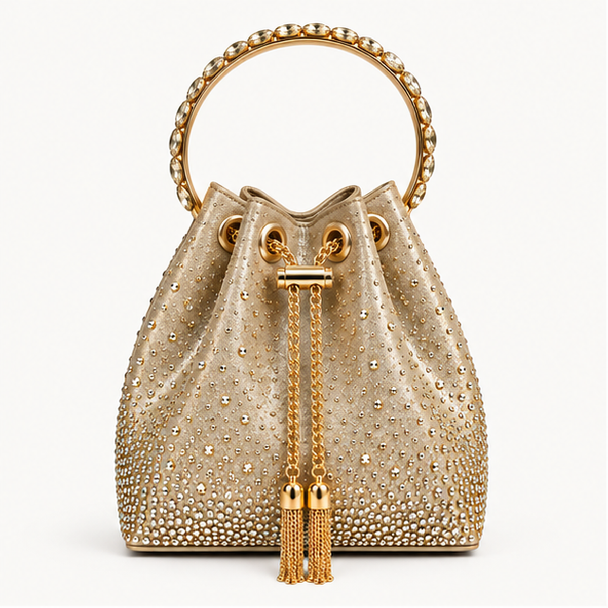 LUXE- Diamanté Crystal Bucket Bag with Jewelled Handle Fuchsia