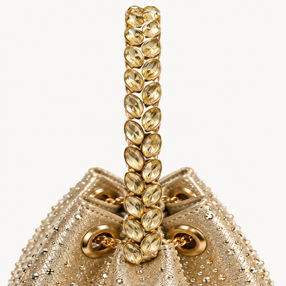 LUXE- Diamanté Crystal Bucket Bag with Jewelled Handle Gold
