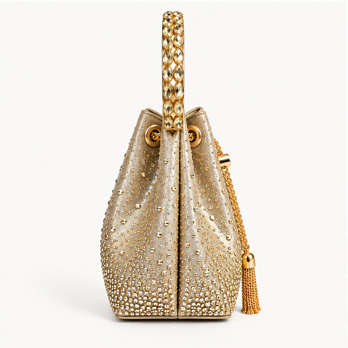 LUXE- Diamanté Crystal Bucket Bag with Jewelled Handle Gold