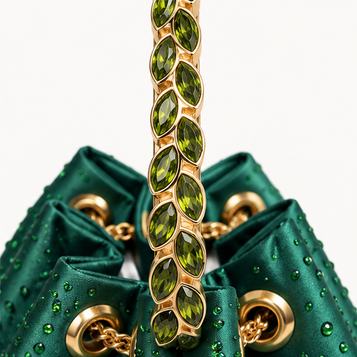 LUXE- Diamanté Crystal Bucket Bag with Jewelled Handle Green