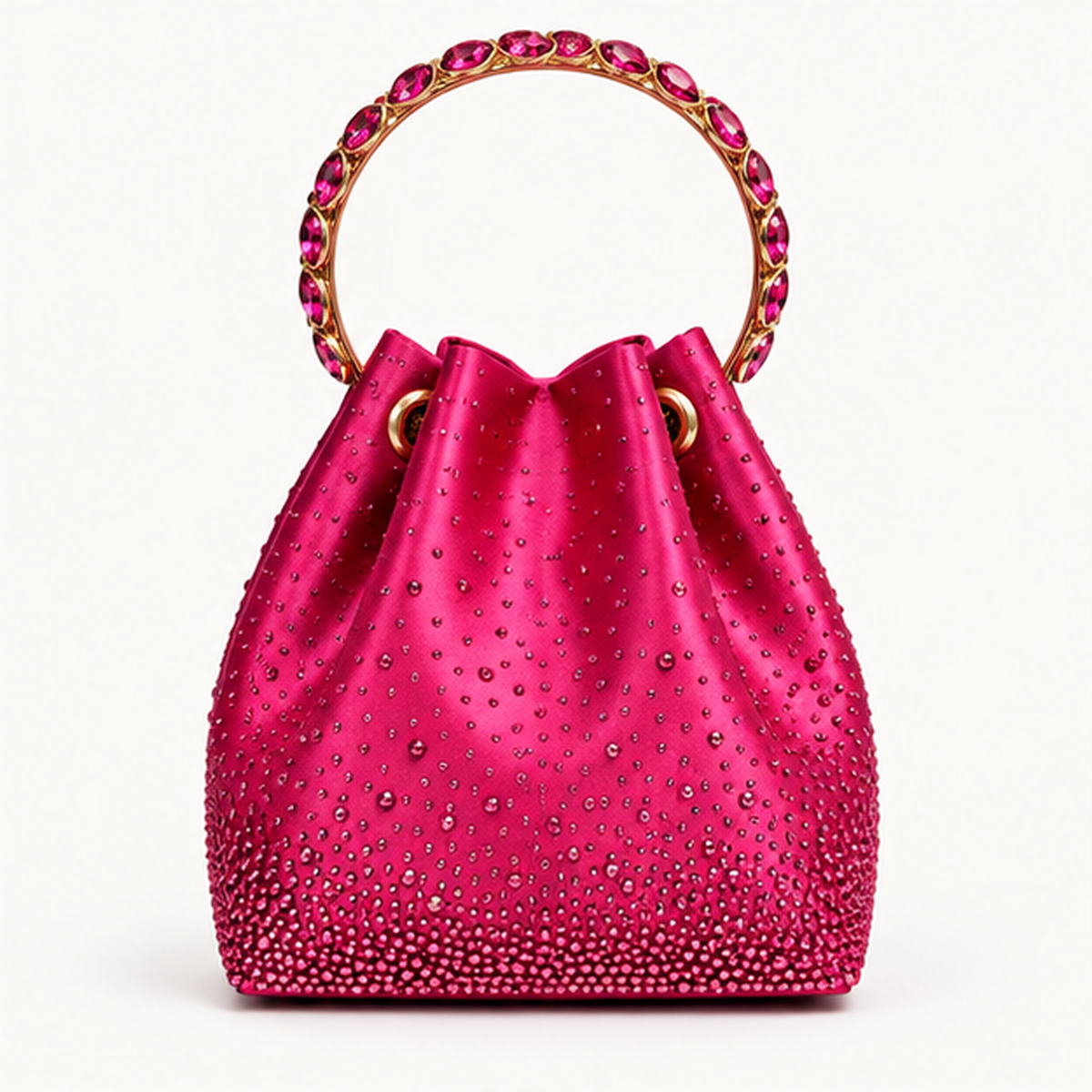 LUXE- Diamanté Crystal Bucket Bag with Jewelled Handle Fuchsia