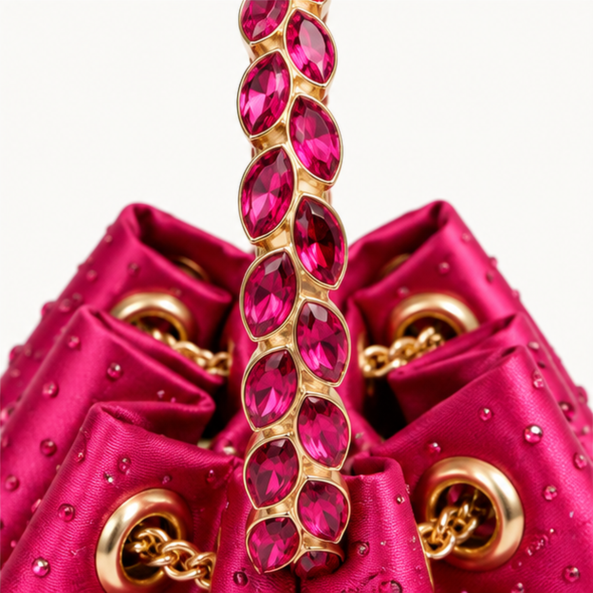 LUXE- Diamanté Crystal Bucket Bag with Jewelled Handle Fuchsia