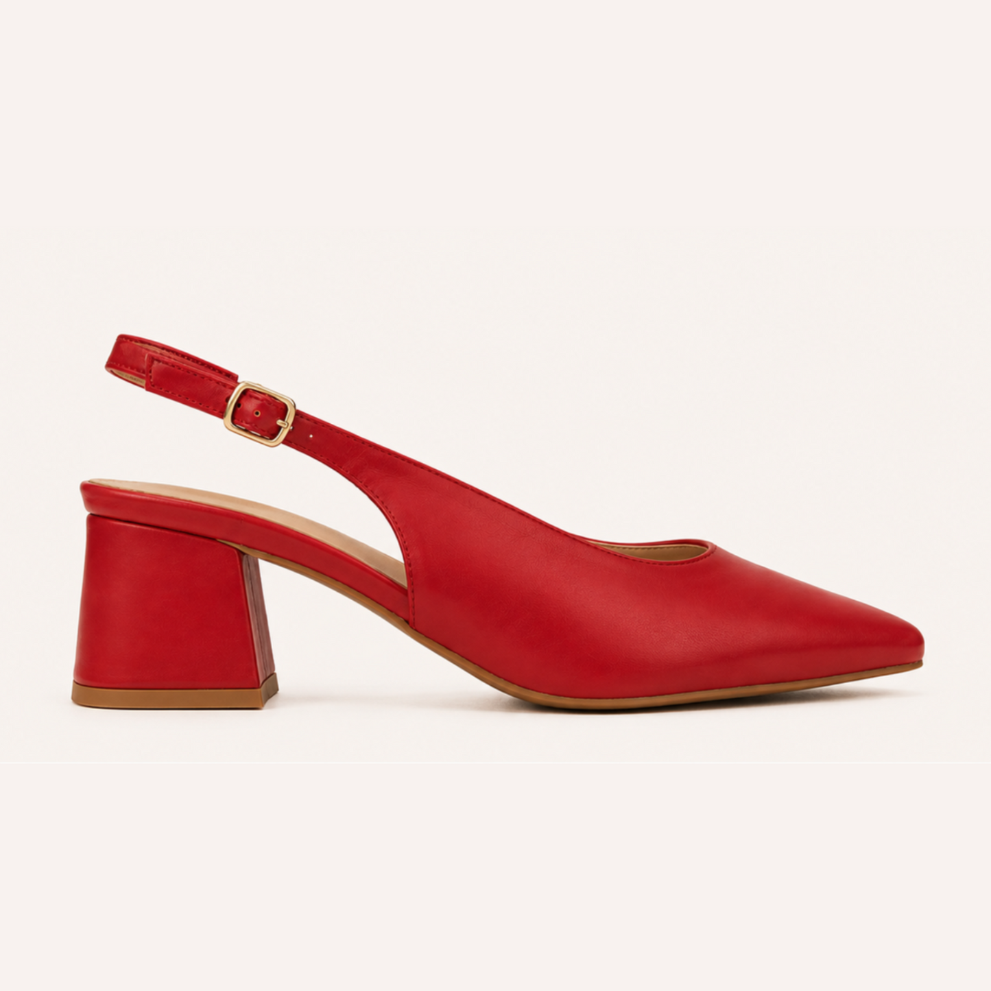 RIA- Block Cube Heel Pointy Toe Sling Back- Red